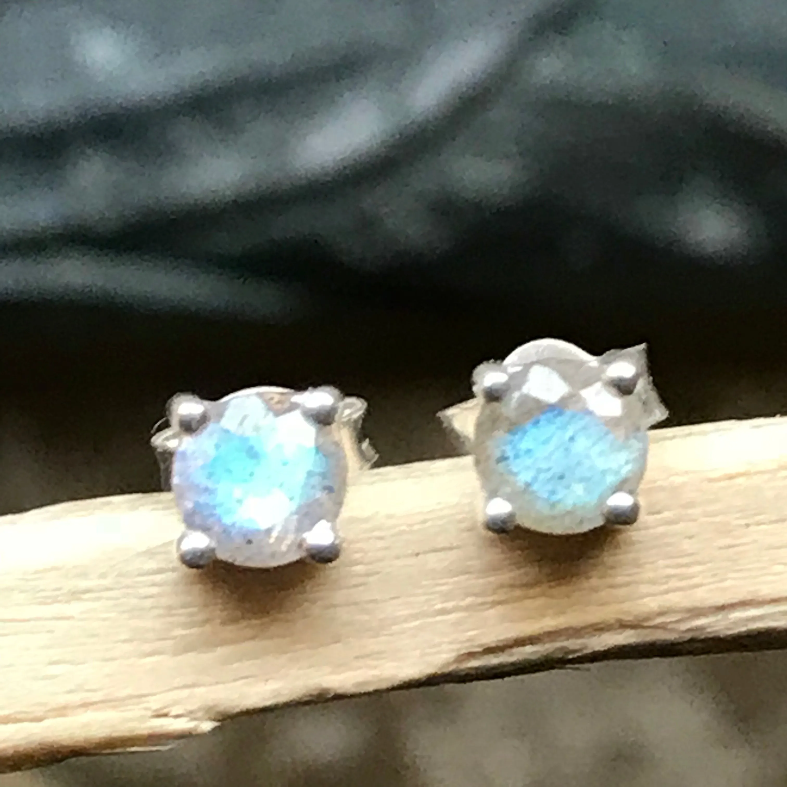 Natural Blue Labradorite 925 Sterling Silver Earrings 4mm