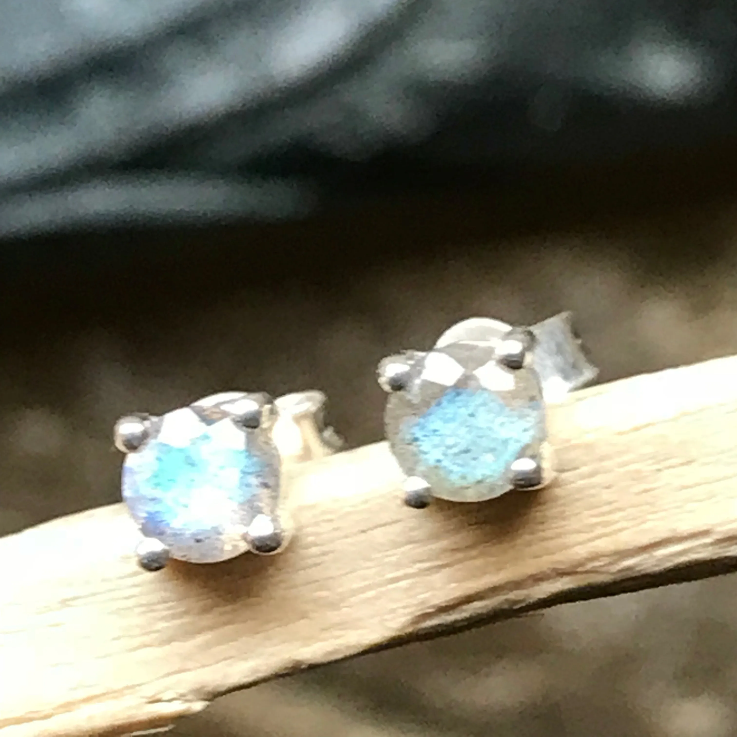 Natural Blue Labradorite 925 Sterling Silver Earrings 4mm