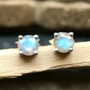 Natural Blue Labradorite 925 Sterling Silver Earrings 4mm