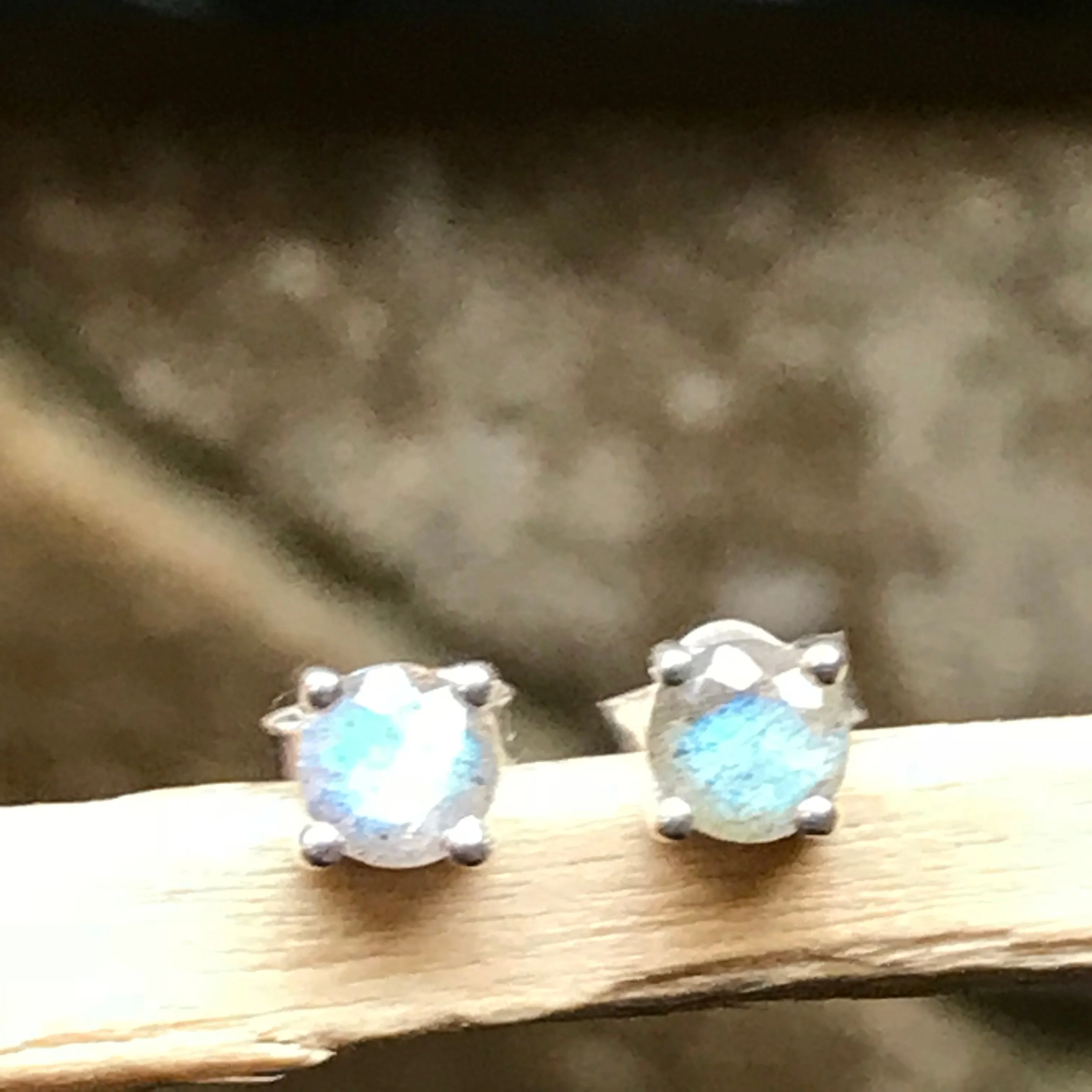 Natural Blue Labradorite 925 Sterling Silver Earrings 4mm