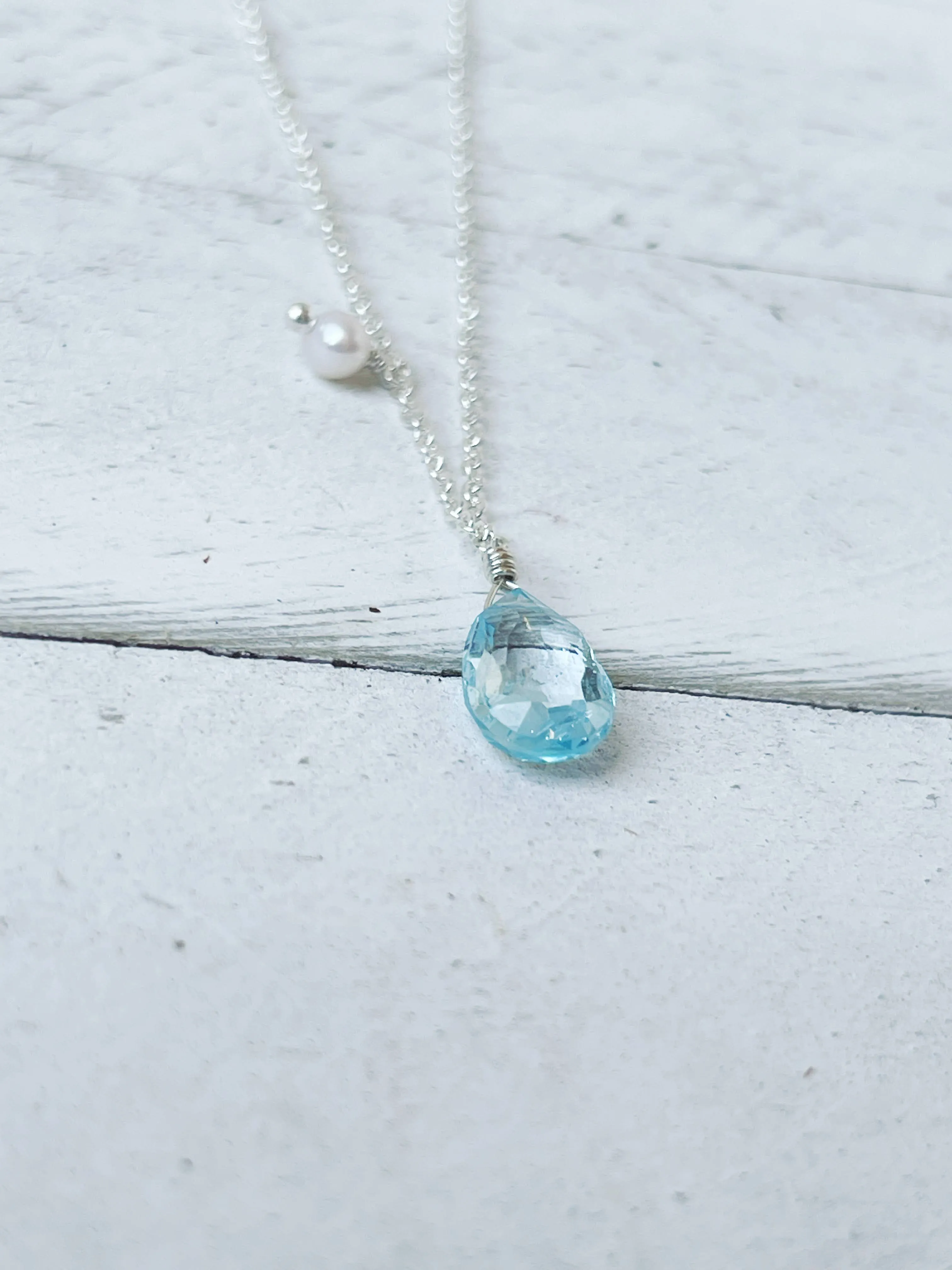 Natural Blue Topaz & Pearl Necklace