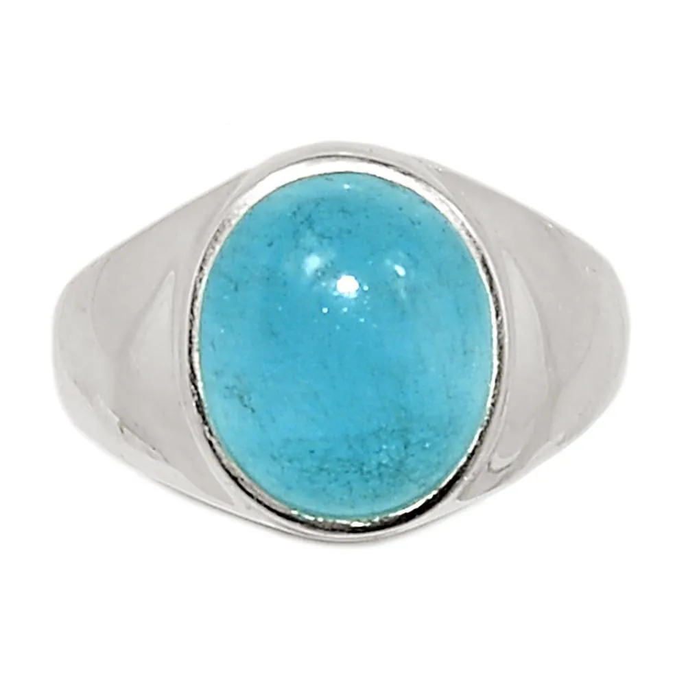 Natural Cabochon Aquamarine 925 Solid Sterling Silver Unisex Ring Size 7, 7.5, 8, 9, 9.25