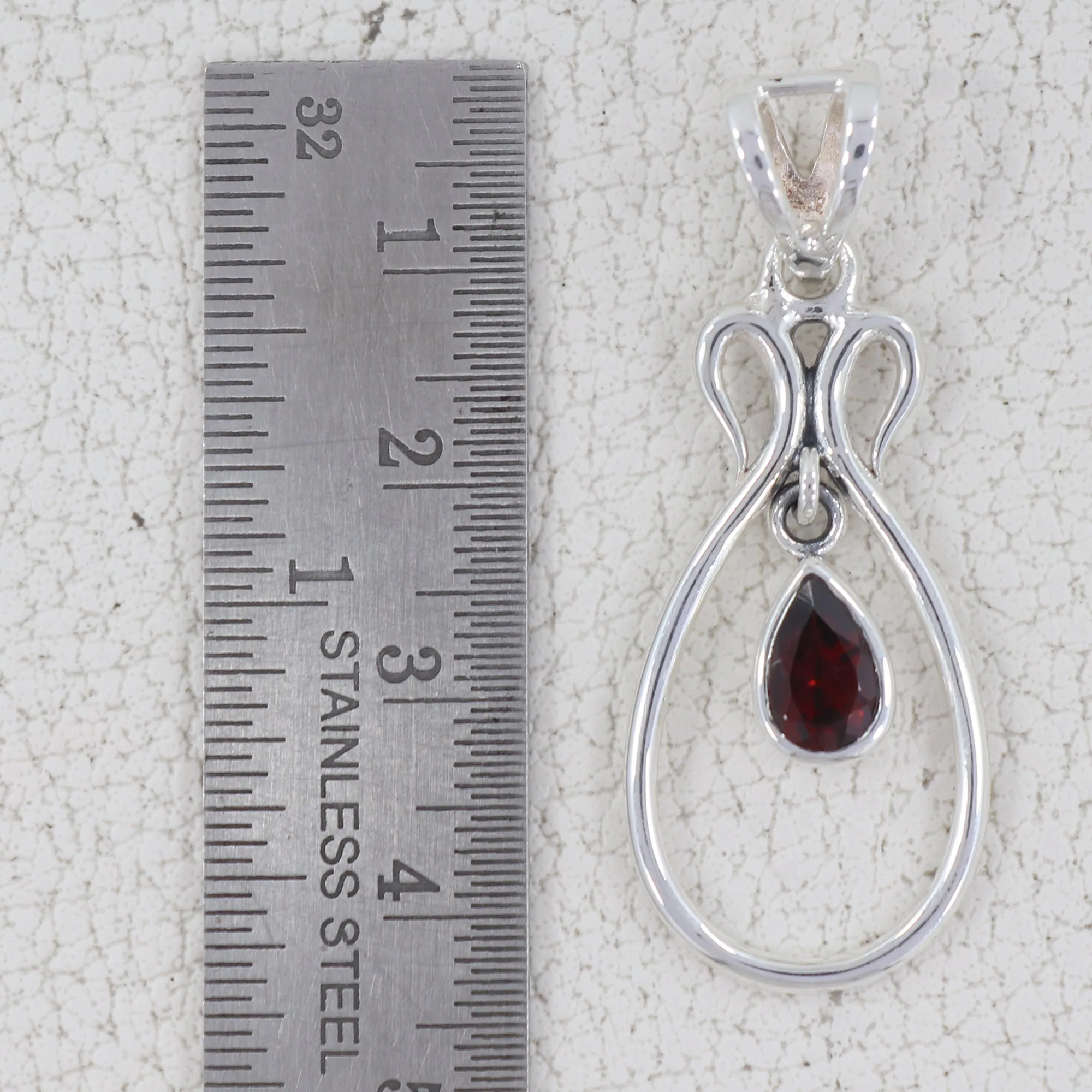 Natural Garnet Gemstone Silver Pendant