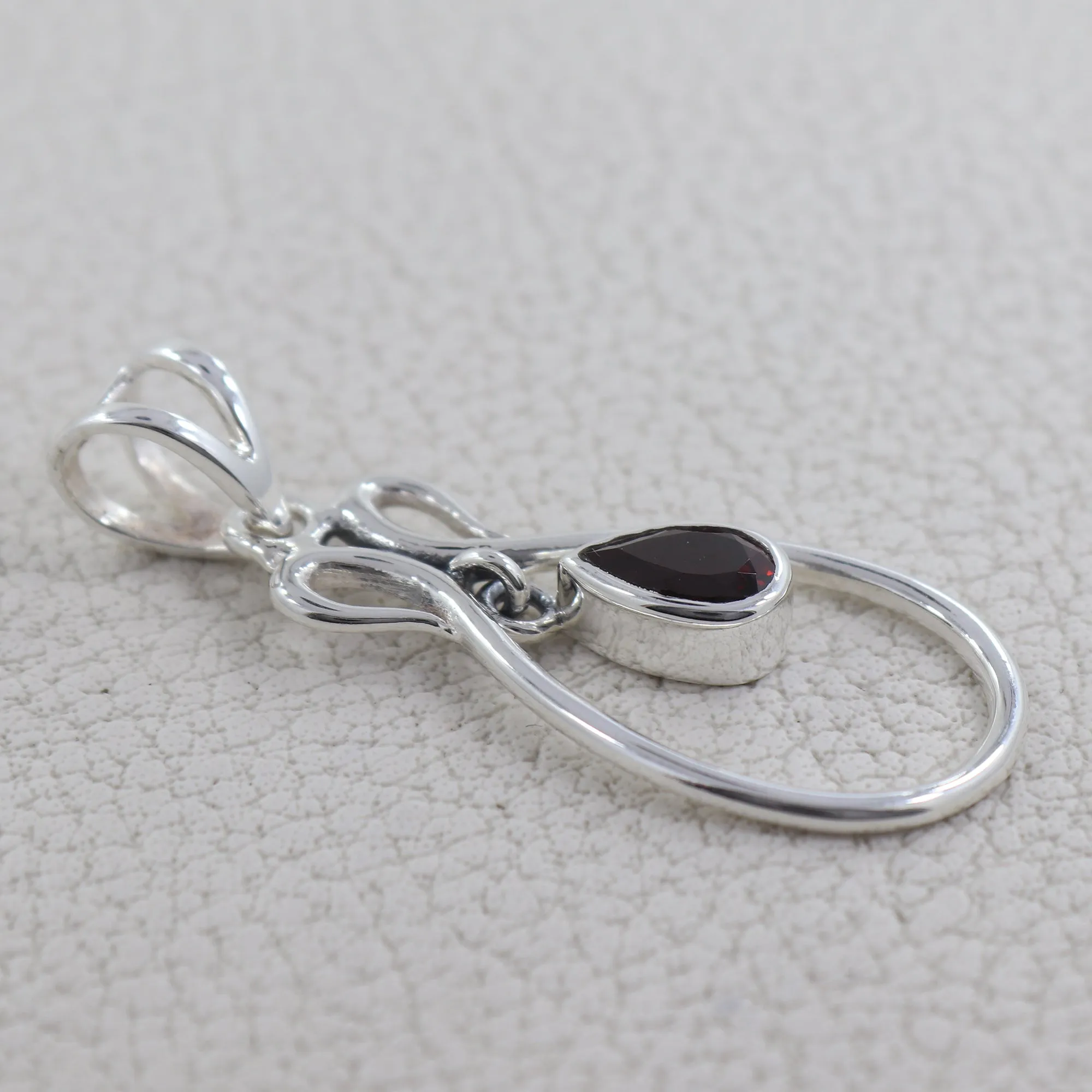 Natural Garnet Gemstone Silver Pendant