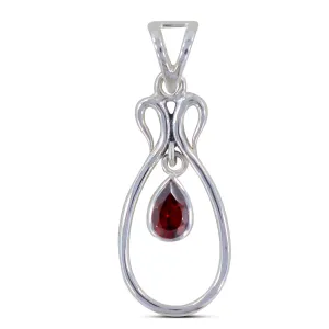 Natural Garnet Gemstone Silver Pendant