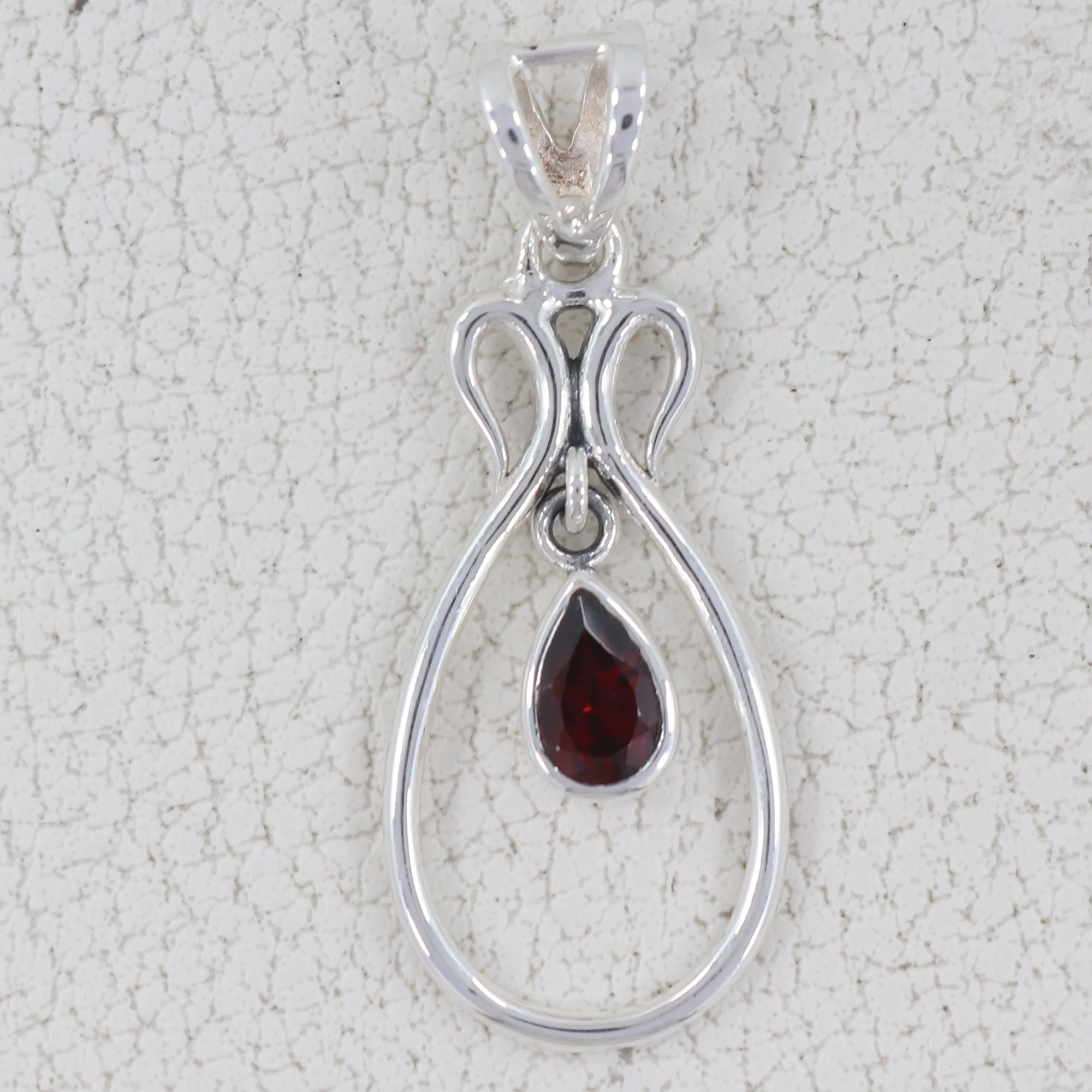 Natural Garnet Gemstone Silver Pendant