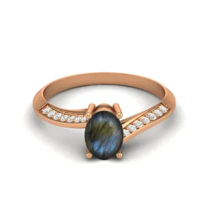 Natural Labradorite Engagement Ring 925 Sterling Silver Solitaire Accent Ring For Women