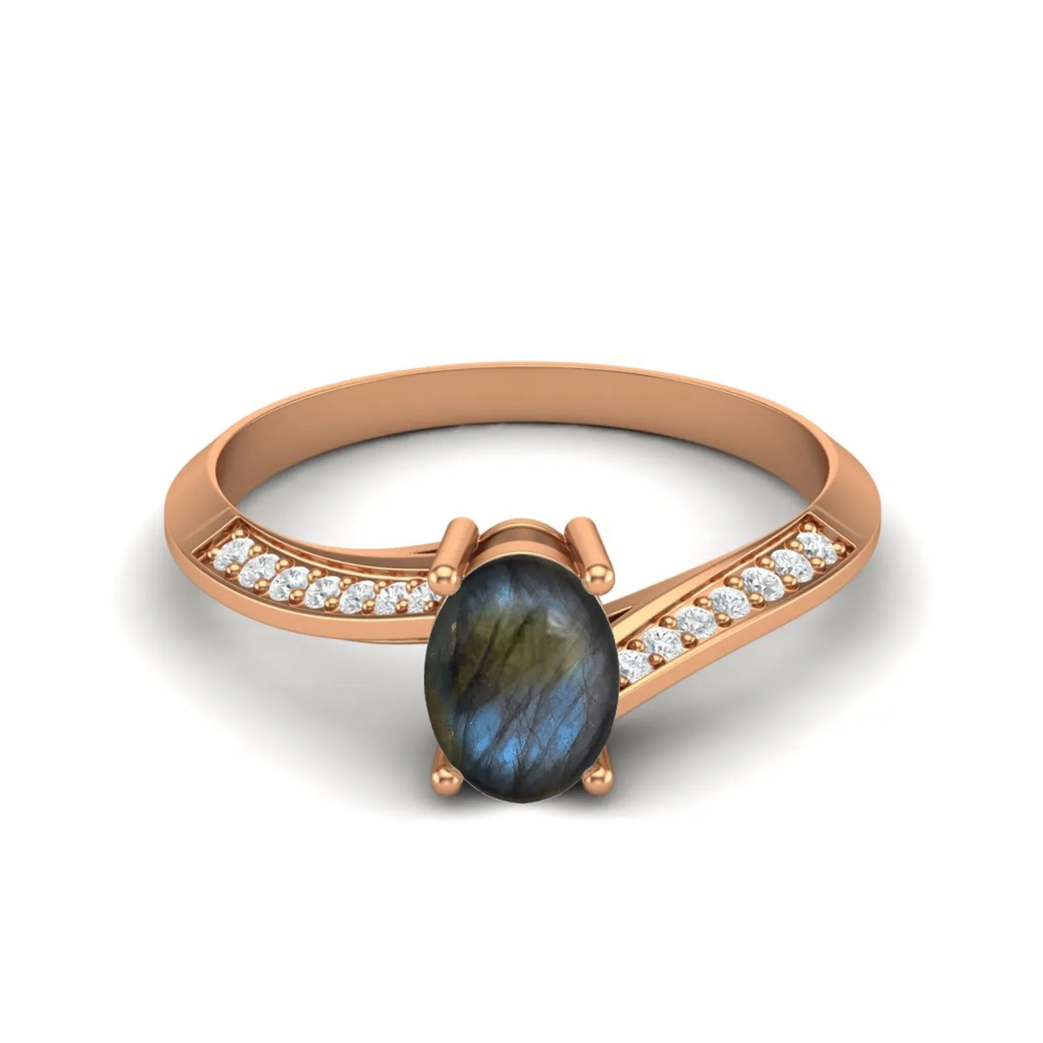 Natural Labradorite Engagement Ring 925 Sterling Silver Solitaire Accent Ring For Women