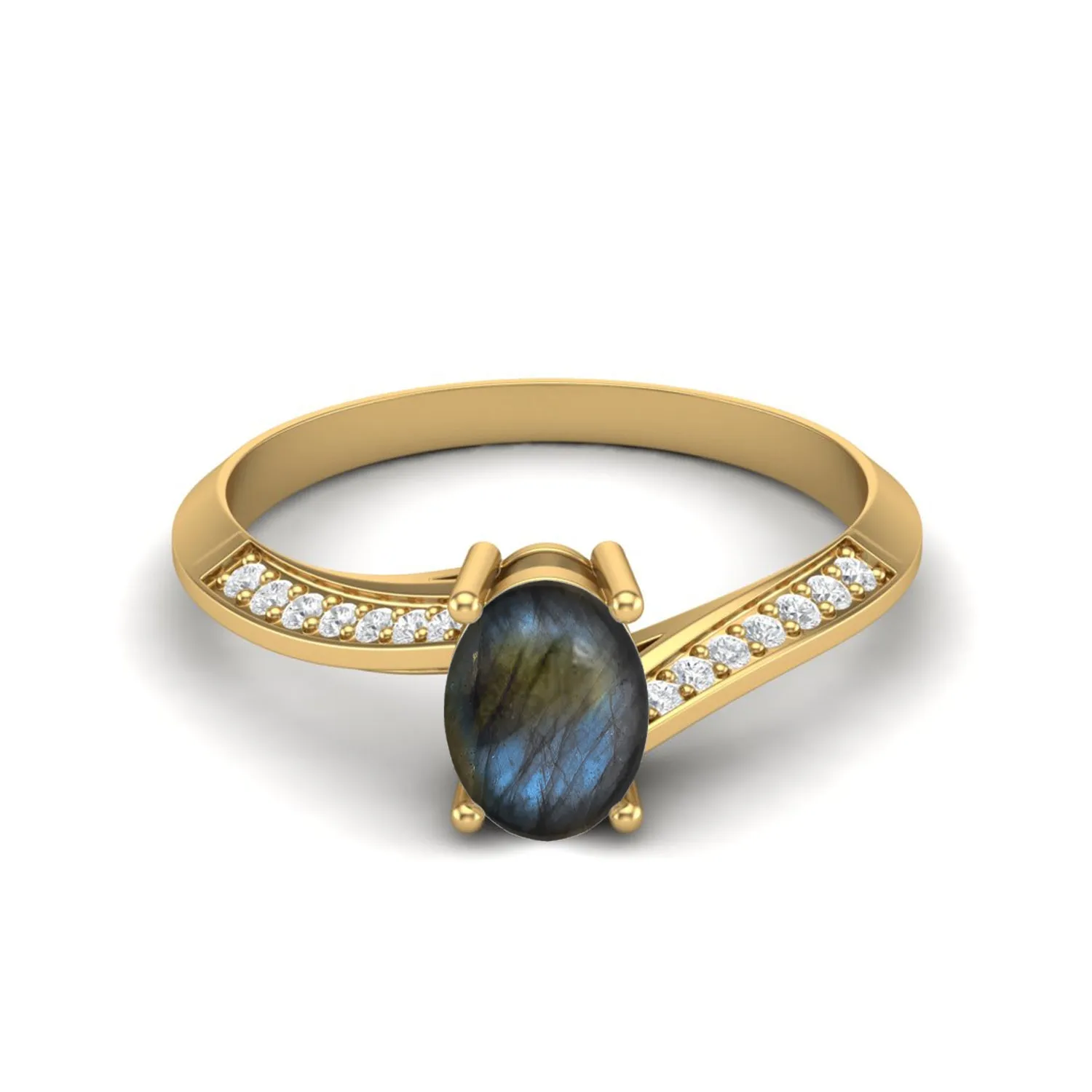Natural Labradorite Engagement Ring 925 Sterling Silver Solitaire Accent Ring For Women