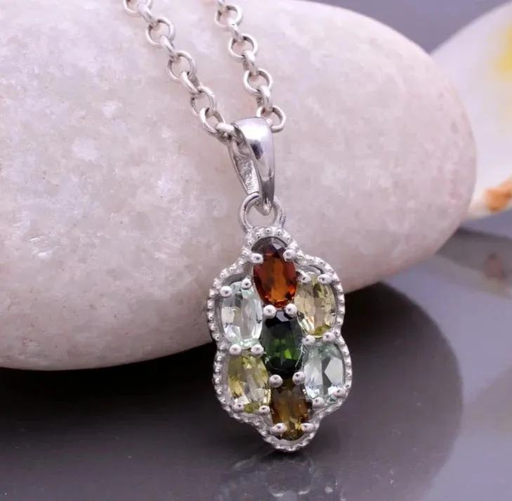 Natural Multi Tourmaline Pendant For Women Unique Bio Color Stone Wedding Necklace For Women