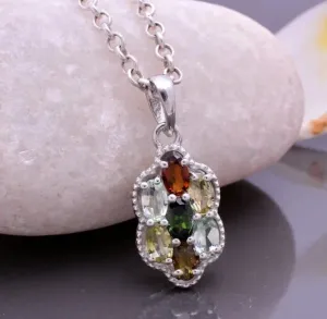 Natural Multi Tourmaline Pendant For Women Unique Bio Color Stone Wedding Necklace For Women