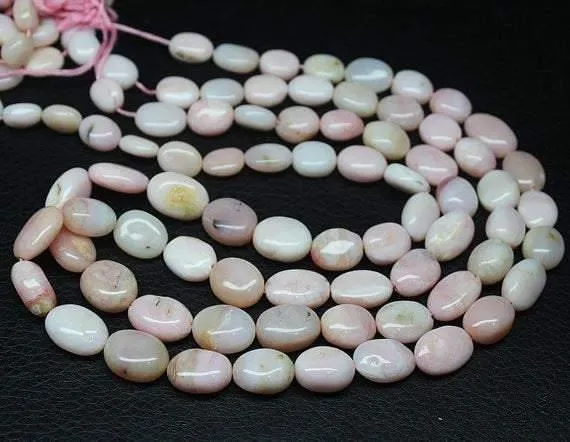 Natural Pink Opal Smooth Oval Beads Necklace Gemstone Jewelry 18" 9mm 14mm