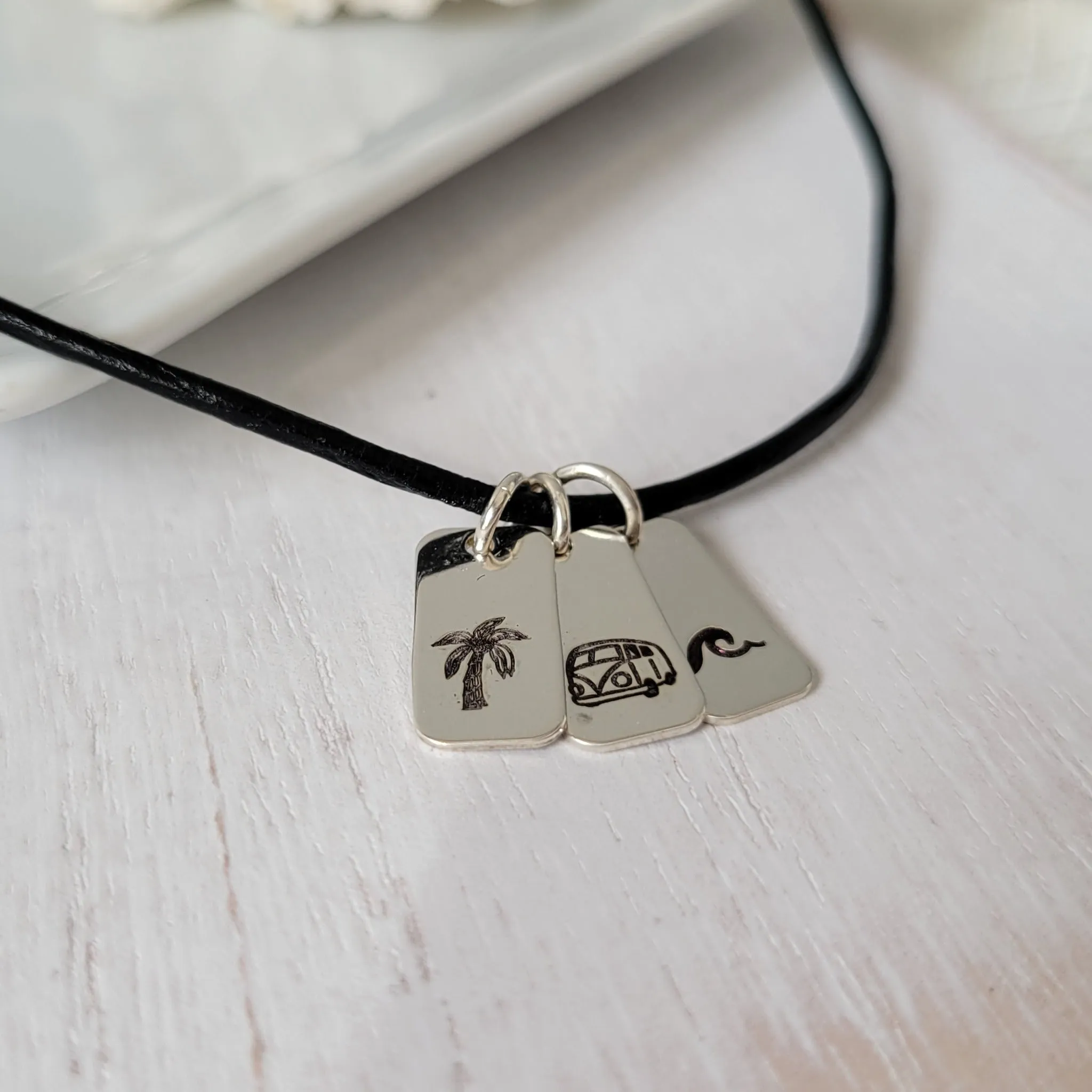 Nature or Beach Vibes Charm & Leather Necklace - Sterling Silver