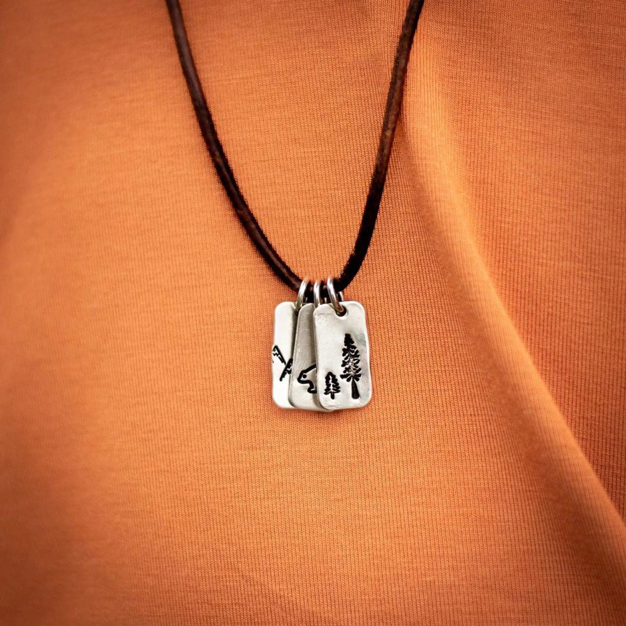 Nature or Beach Vibes Charm & Leather Necklace - Sterling Silver