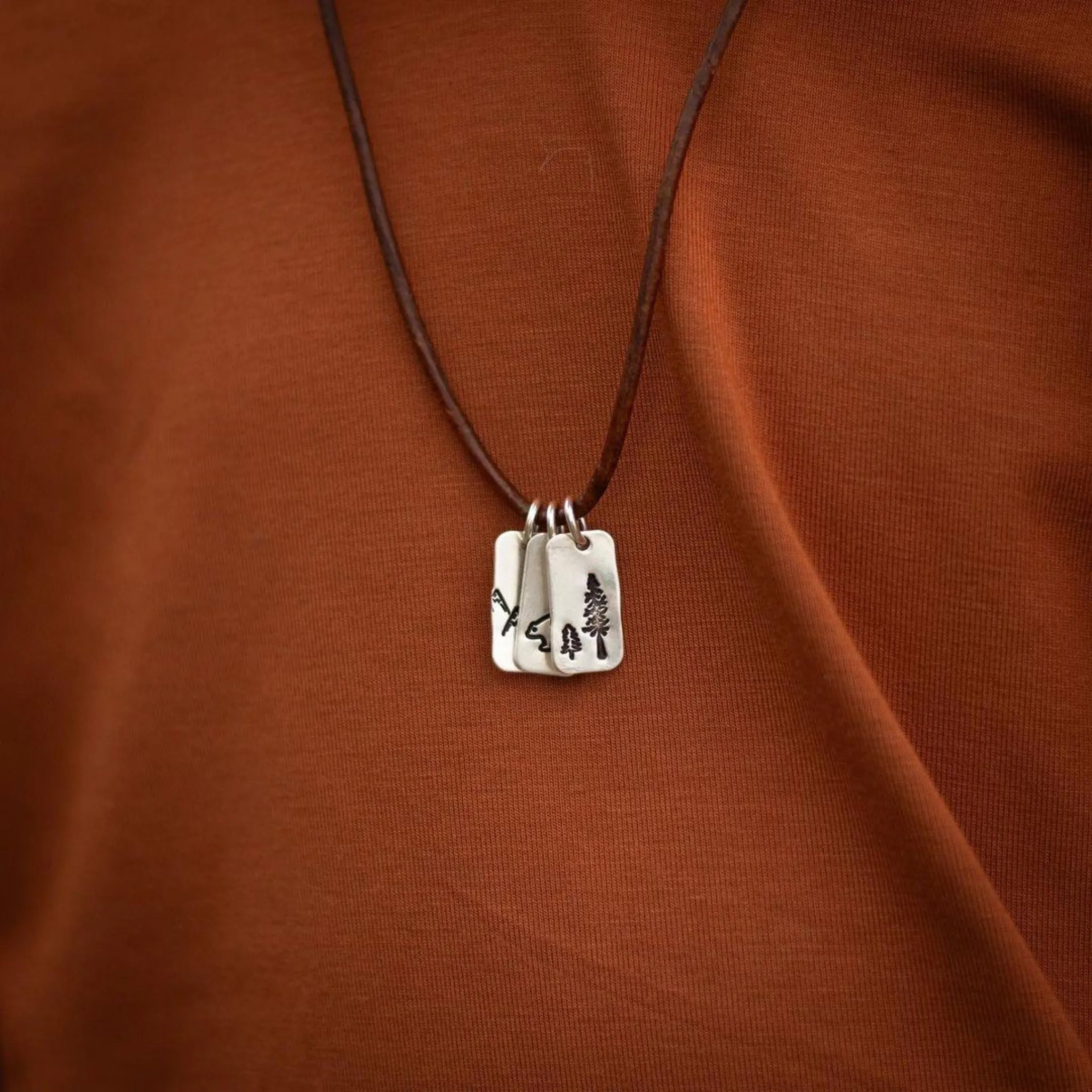 Nature or Beach Vibes Charm & Leather Necklace - Sterling Silver