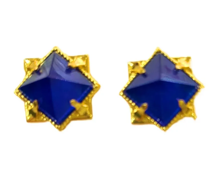 Navy Blue Chalcedony Pyramid-Shaped Earrings