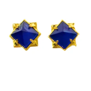 Navy Blue Chalcedony Pyramid-Shaped Earrings