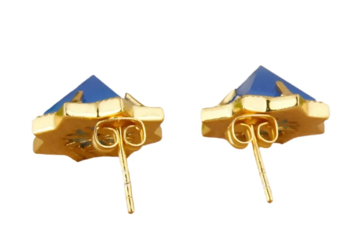 Navy Blue Chalcedony Pyramid-Shaped Earrings