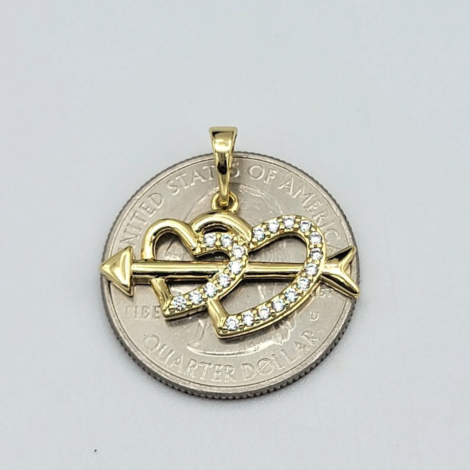 Necklaces - 14K Gold Plated. Double Heart & Arrow Pendant & Chain.
