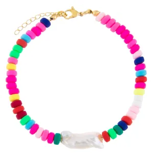 Neon Beaded Baroque Pearl Anklet