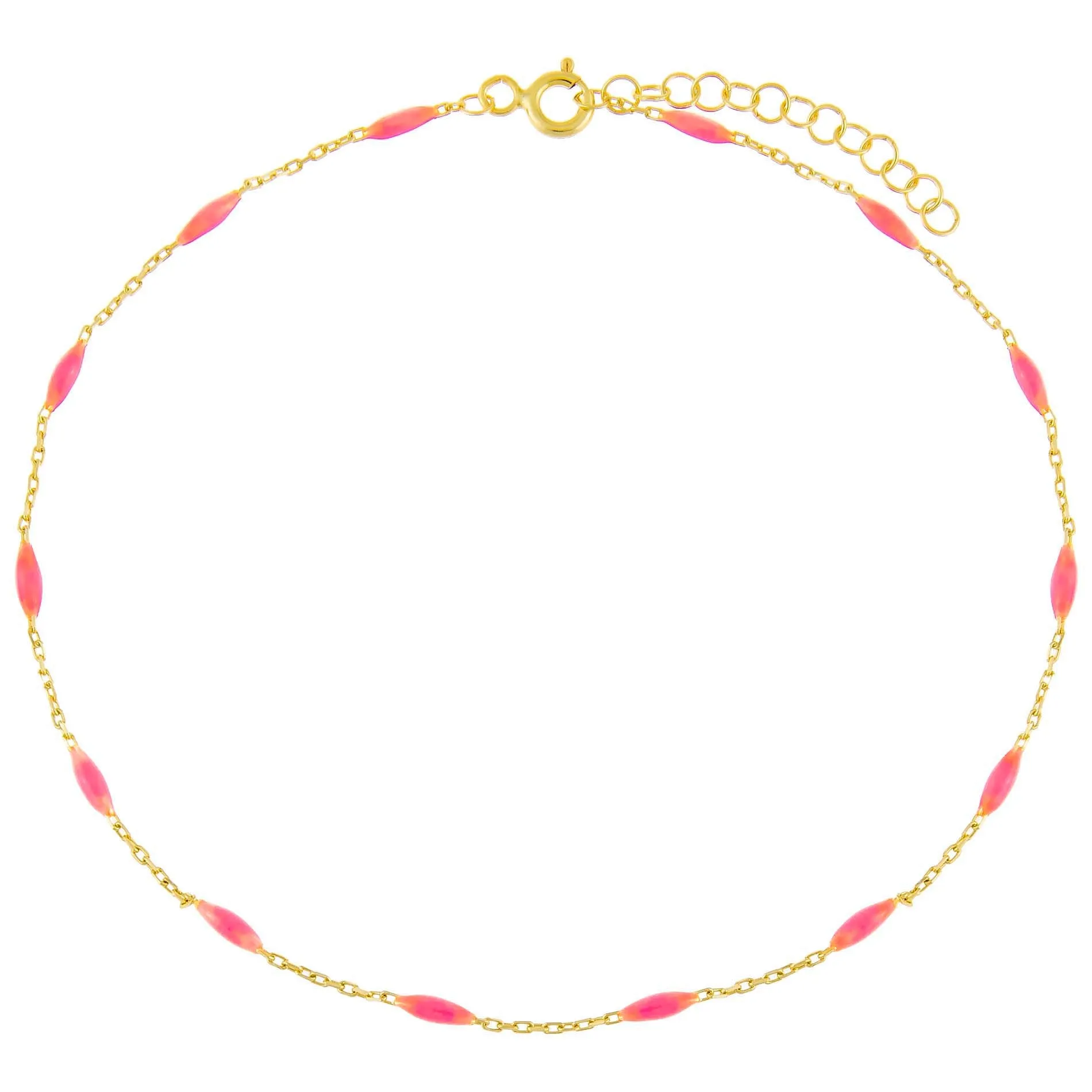 Neon Pink Enamel Bead Anklet