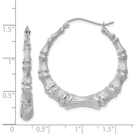 NEW! White 14k Gold Bamboo Hoop Earrings, Very Large, 36mm Diameter
