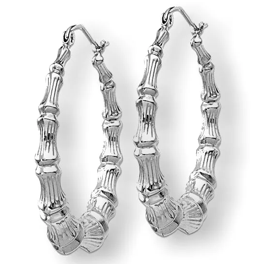 NEW! White 14k Gold Bamboo Hoop Earrings, Very Large, 36mm Diameter