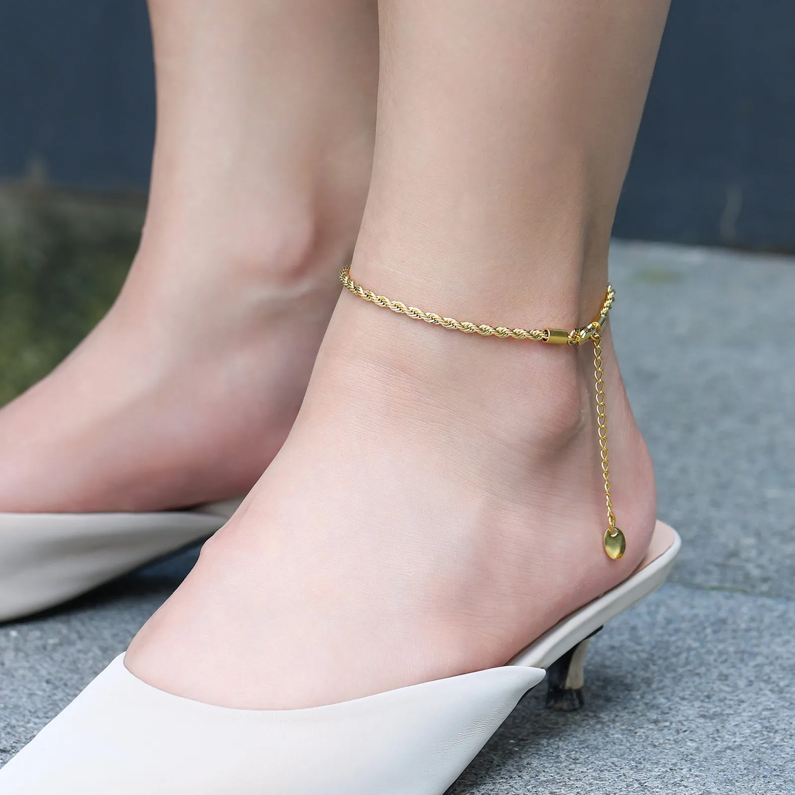 【NEW】18K Gold/White Gold Rope Chain Anklet  Bracelet KRKC