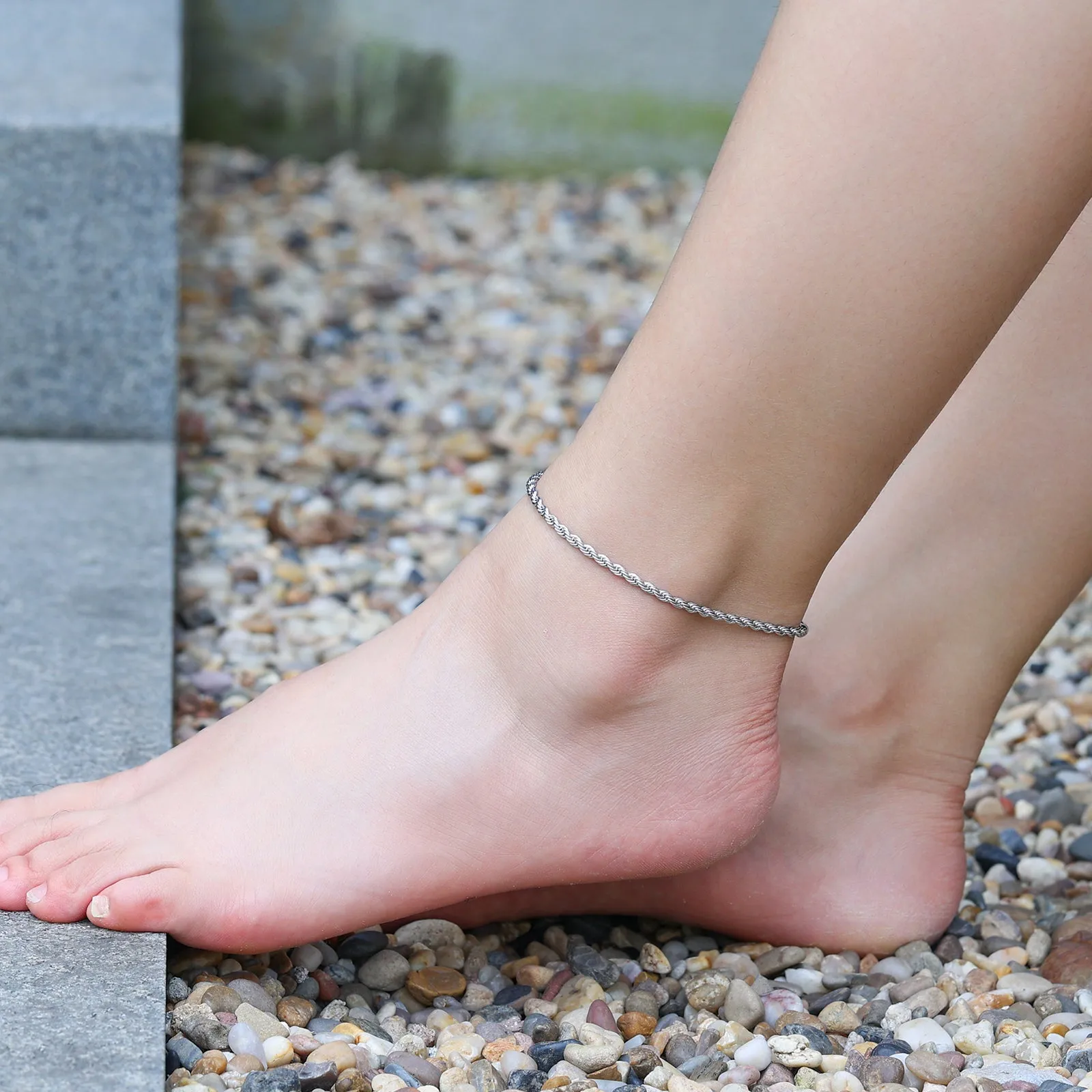 【NEW】18K Gold/White Gold Rope Chain Anklet  Bracelet KRKC