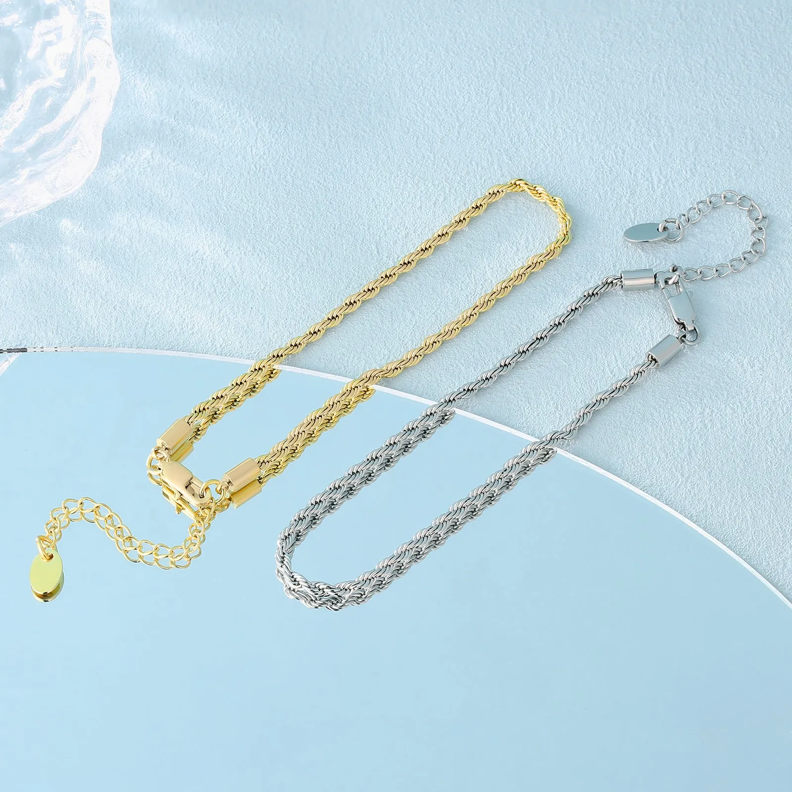 【NEW】18K Gold/White Gold Rope Chain Anklet  Bracelet KRKC