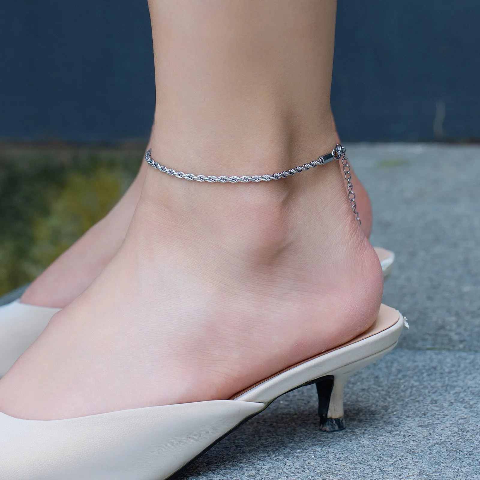 【NEW】18K Gold/White Gold Rope Chain Anklet  Bracelet KRKC
