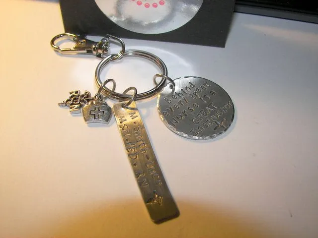 Nurse instructor gift , custom personalized hand stamped keyring, handstamped keyring, hand stamped key chain , hand stamped keychain
