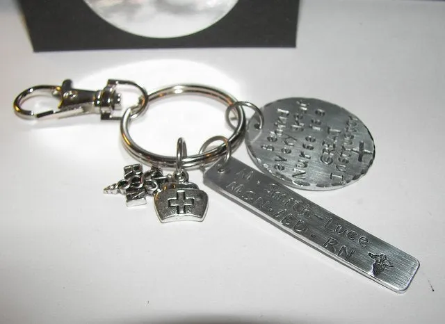 Nurse instructor gift , custom personalized hand stamped keyring, handstamped keyring, hand stamped key chain , hand stamped keychain