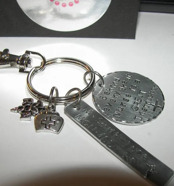 Nurse instructor gift , custom personalized hand stamped keyring, handstamped keyring, hand stamped key chain , hand stamped keychain