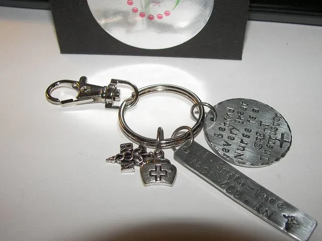 Nurse instructor gift , custom personalized hand stamped keyring, handstamped keyring, hand stamped key chain , hand stamped keychain