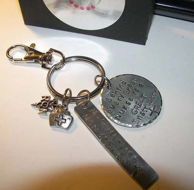 Nurse instructor gift , custom personalized hand stamped keyring, handstamped keyring, hand stamped key chain , hand stamped keychain
