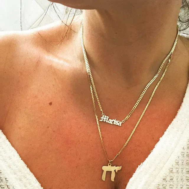 Old English Name Necklace with Curb Chain