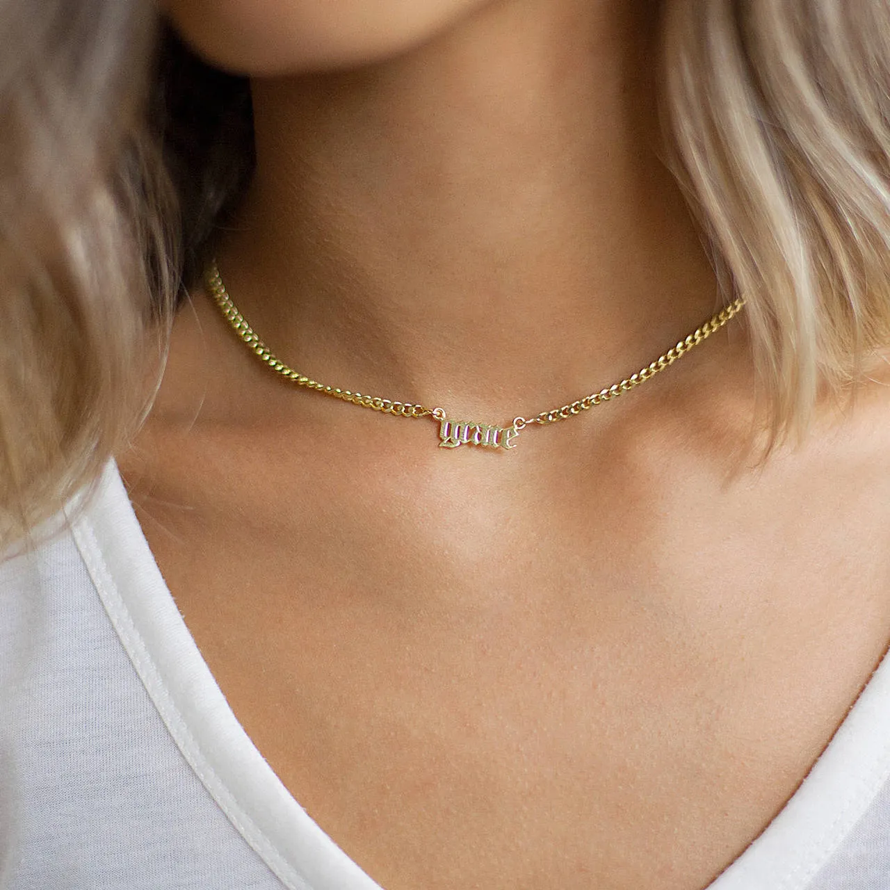 Old English Name Necklace with Curb Chain