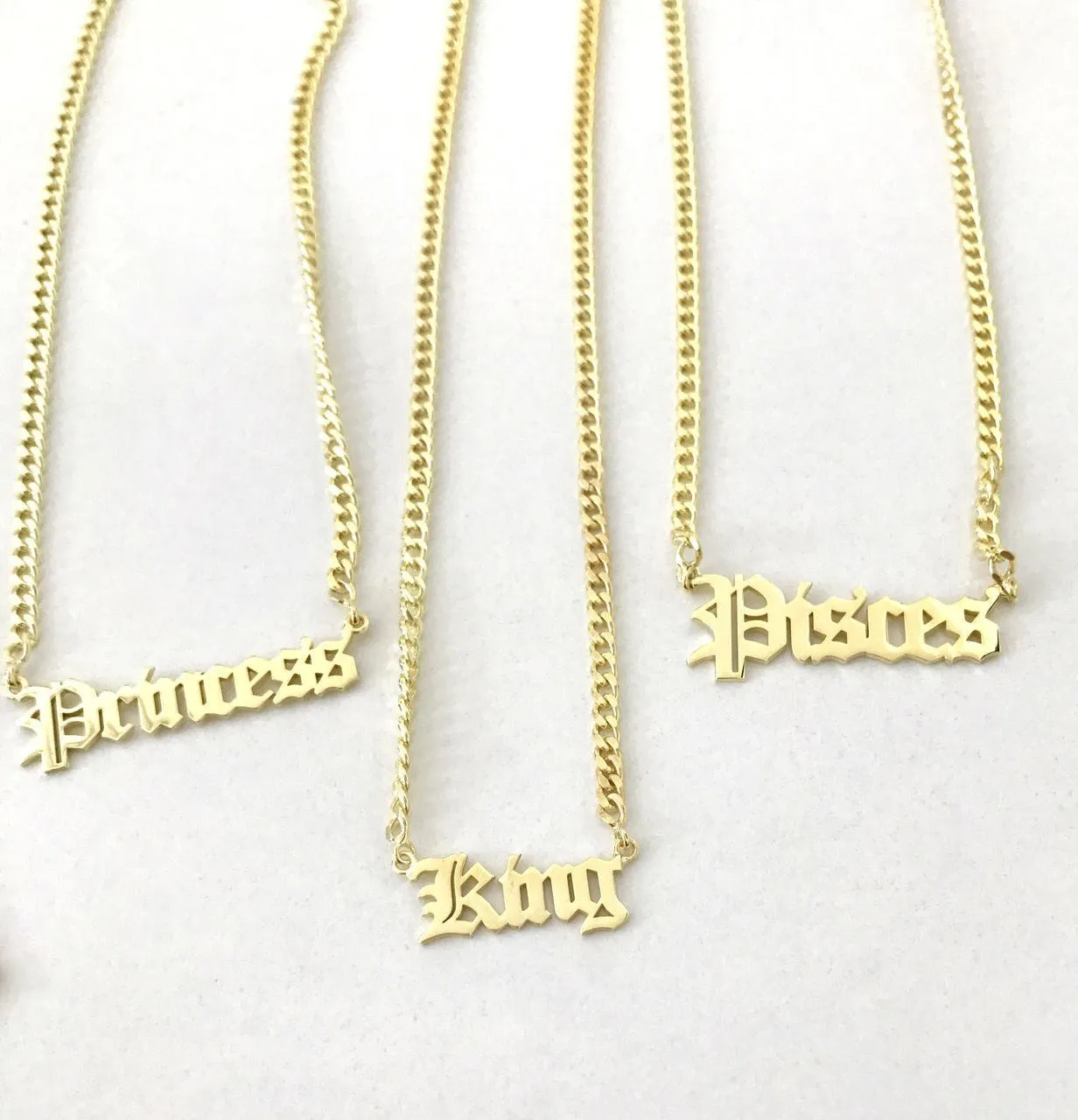 Old English Name Necklace with Curb Chain