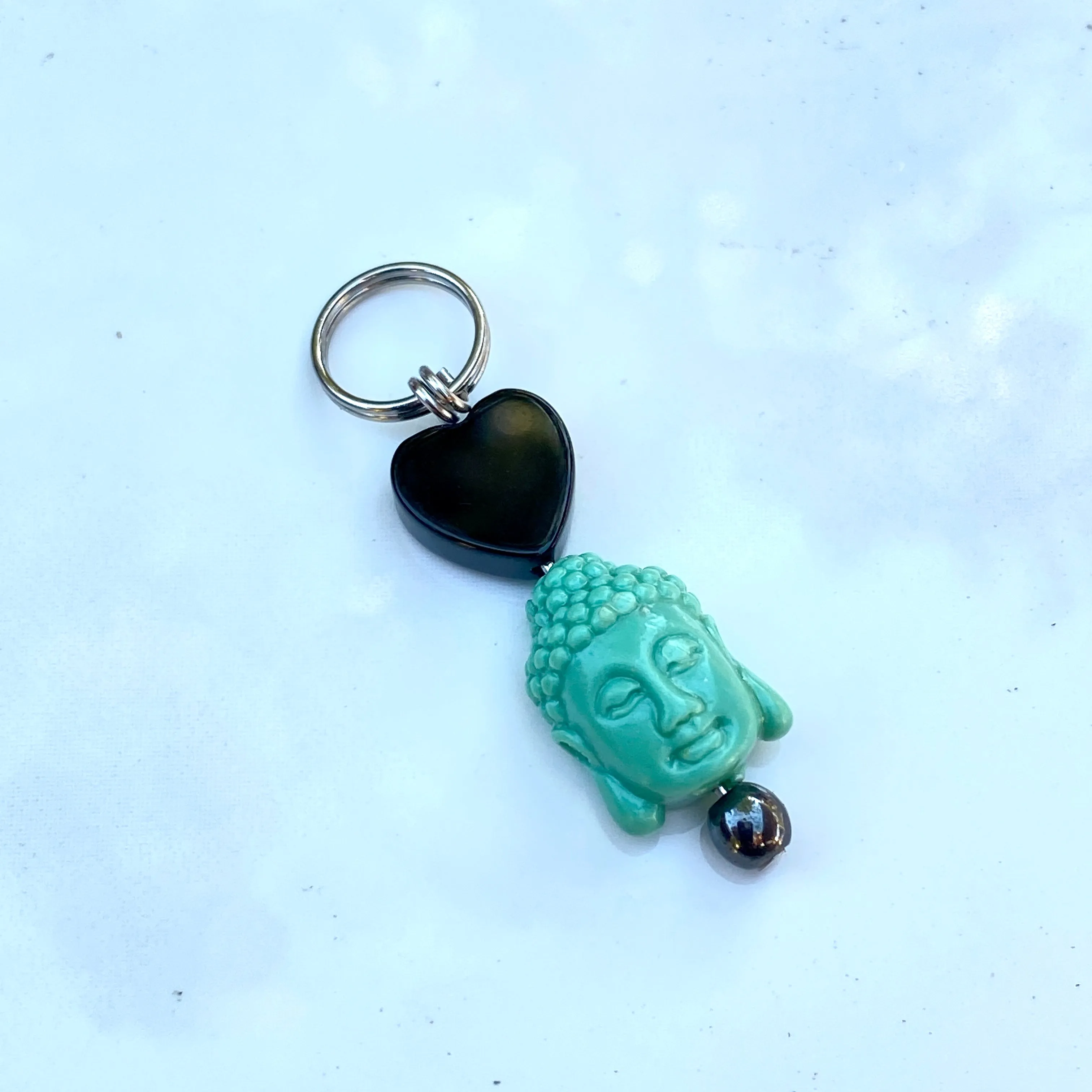 Onyx Gemstone & Carved Stone Buddha Head Pet Collar Charm