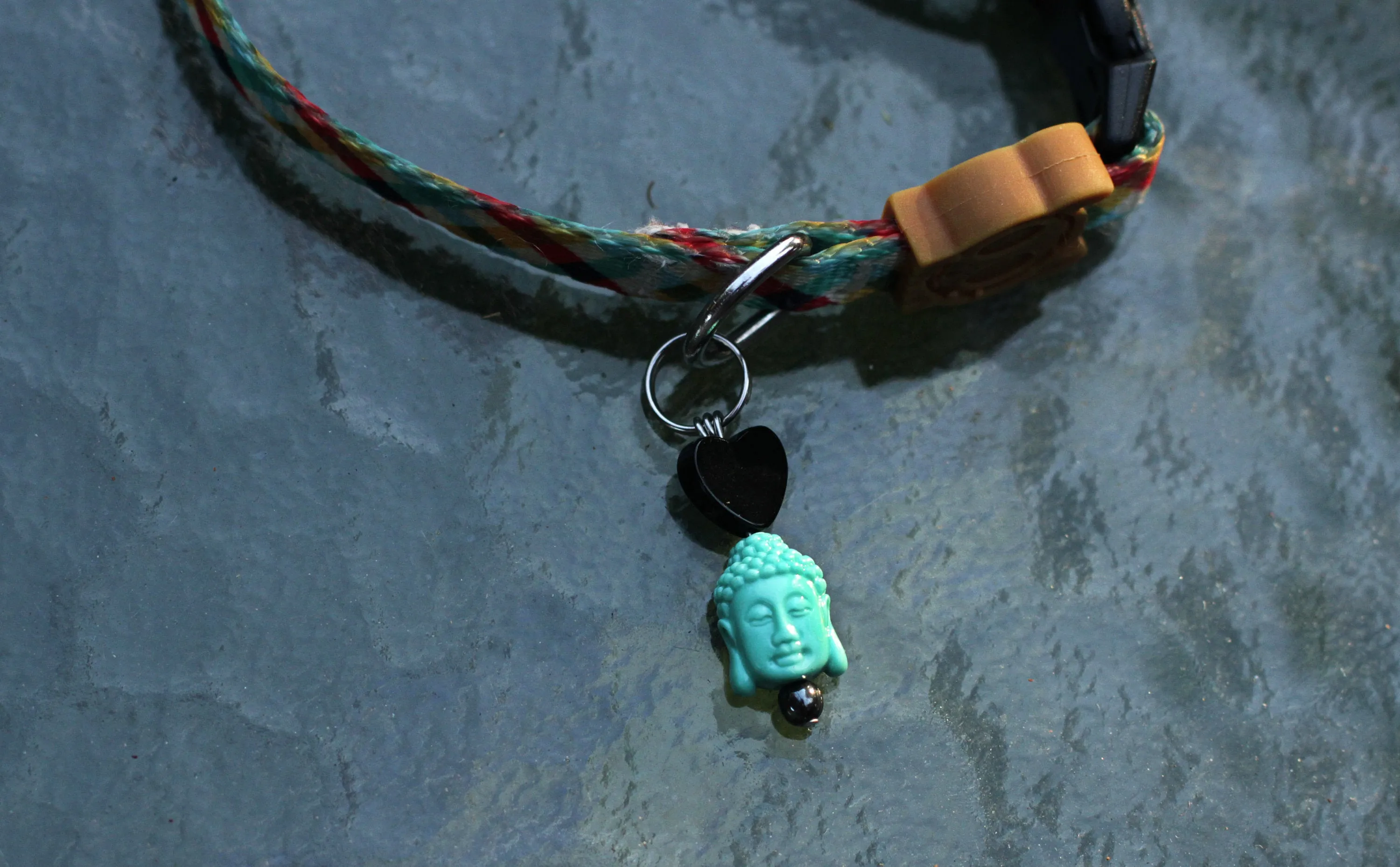 Onyx Gemstone & Carved Stone Buddha Head Pet Collar Charm