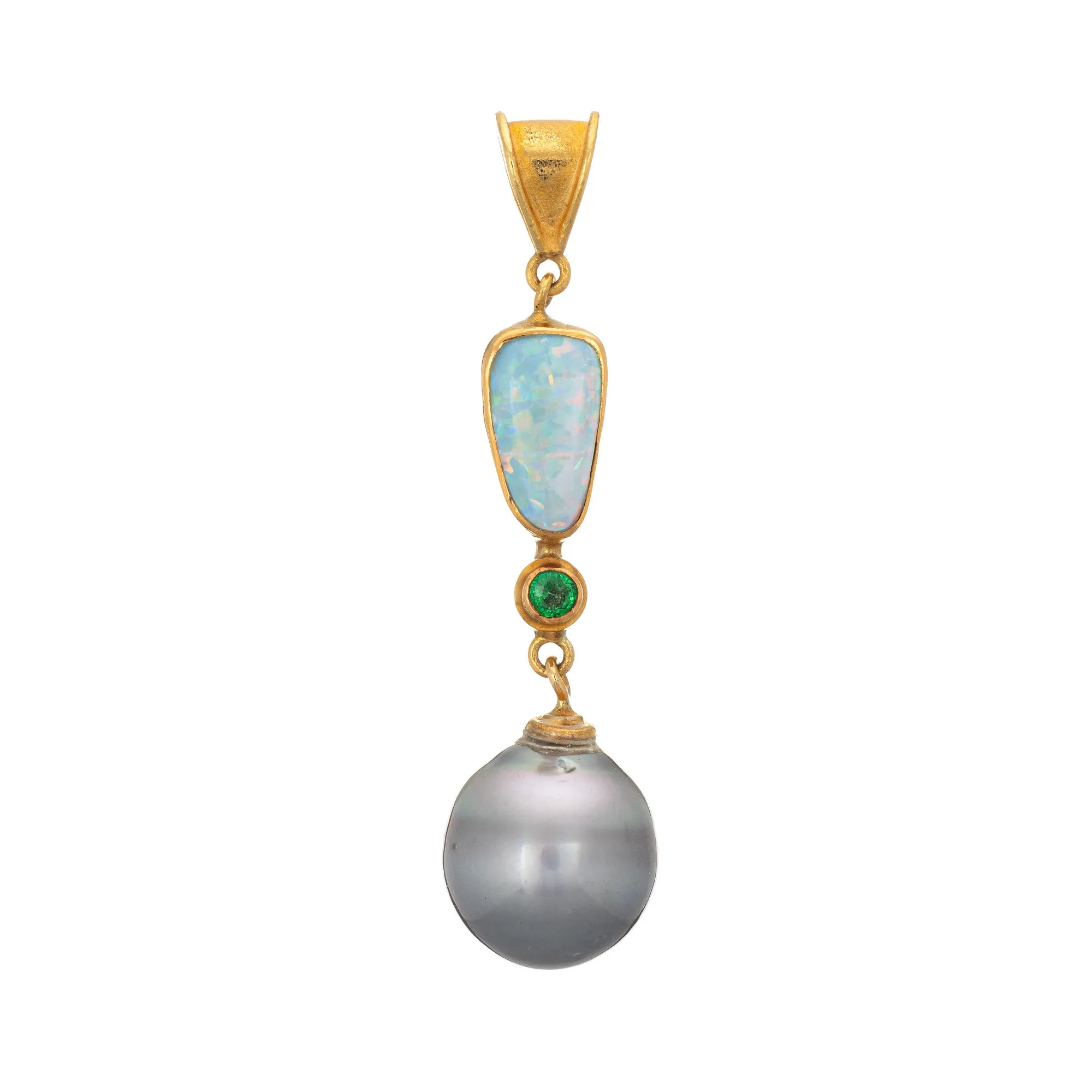 Opal Emerald Baroque Pearl Pendant Vintage 22k Yellow Gold Estate Fine Jewelry