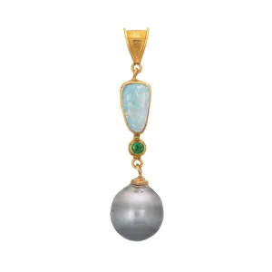 Opal Emerald Baroque Pearl Pendant Vintage 22k Yellow Gold Estate Fine Jewelry