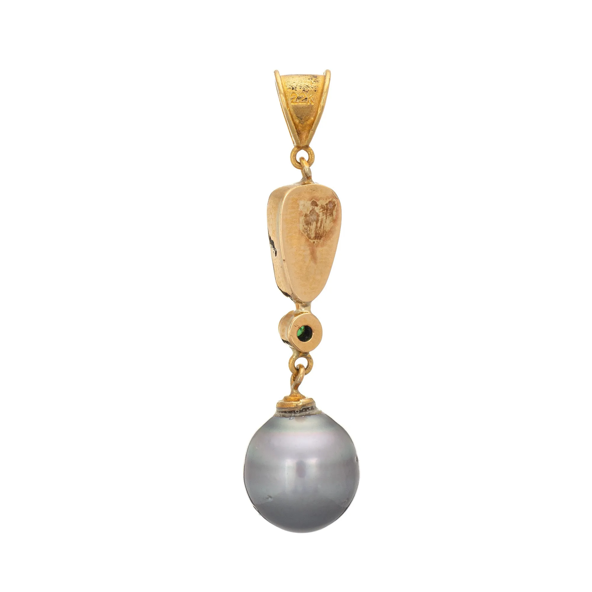 Opal Emerald Baroque Pearl Pendant Vintage 22k Yellow Gold Estate Fine Jewelry