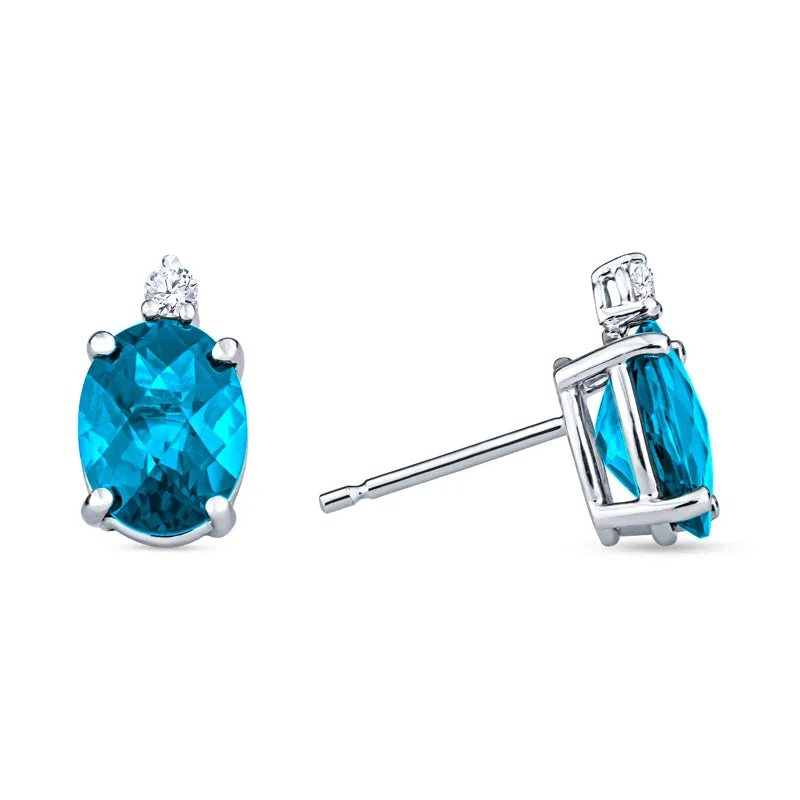 Oval Checkerboard Cut Gemstone Diamond Earrings