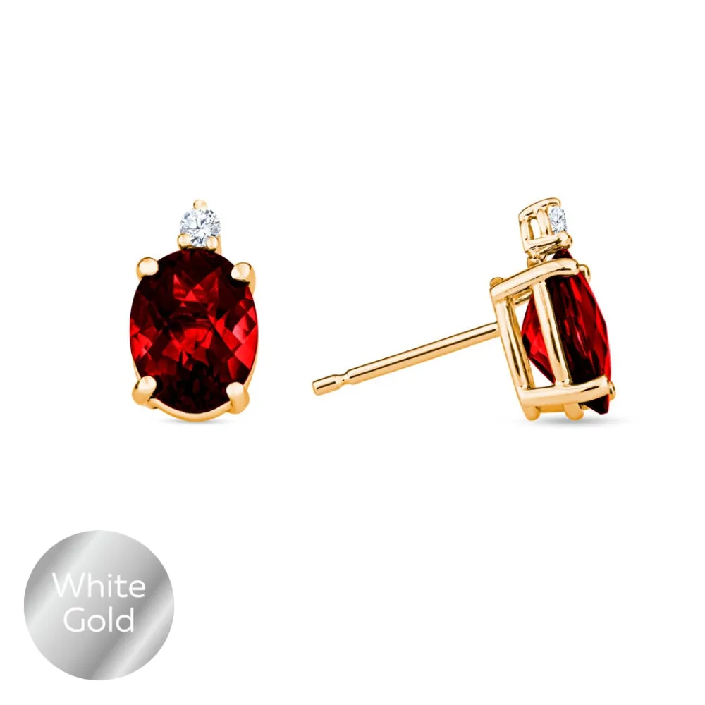 Oval Checkerboard Cut Gemstone Diamond Earrings