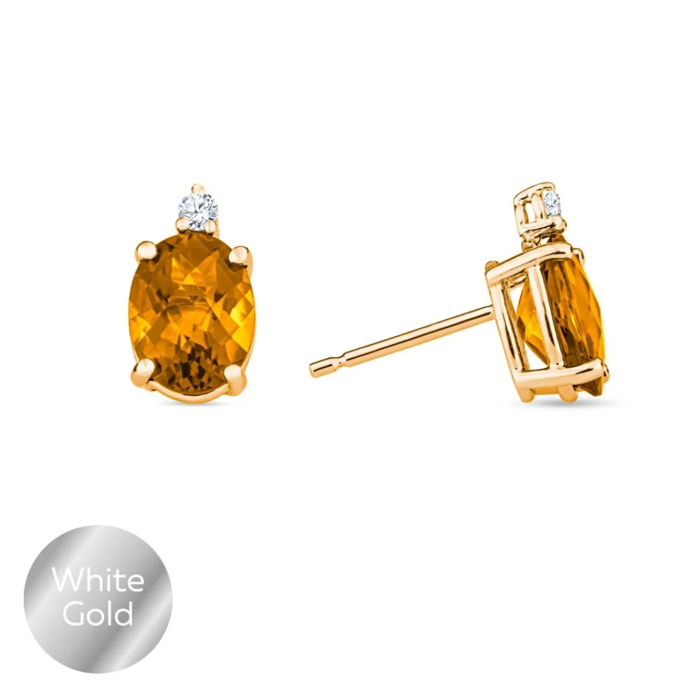 Oval Checkerboard Cut Gemstone Diamond Earrings
