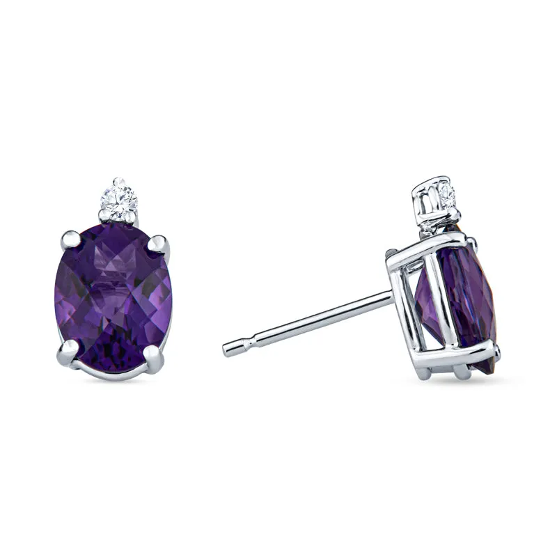 Oval Checkerboard Cut Gemstone Diamond Earrings