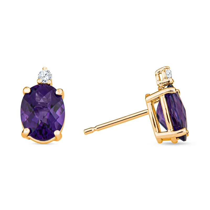 Oval Checkerboard Cut Gemstone Diamond Earrings