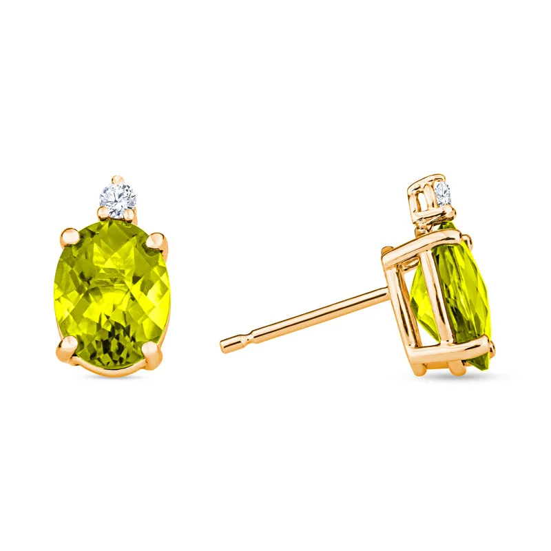 Oval Checkerboard Cut Gemstone Diamond Earrings